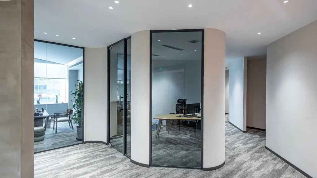 aluminum-framed-curved-glass-partition-private-office